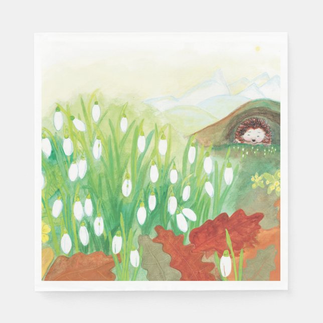 Servilleta De Papel Las gotas de nieve en flor y el edgehog (Anverso)