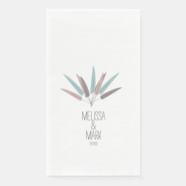 Servilleta De Papel Las plumas bohemias Pastel Parejas Nombre Boda (Anverso)