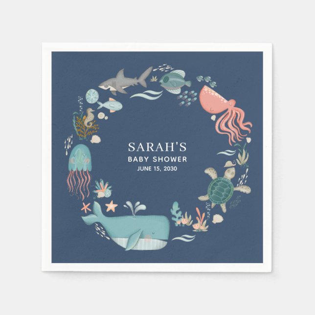 Servilleta De Papel Las servilletas Baby Shower Blue Under Sea (Anverso)
