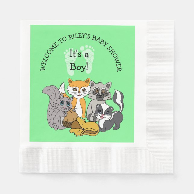 Servilleta De Papel Las servilletas Baby Shower de Woodland Themed Boy (Anverso)