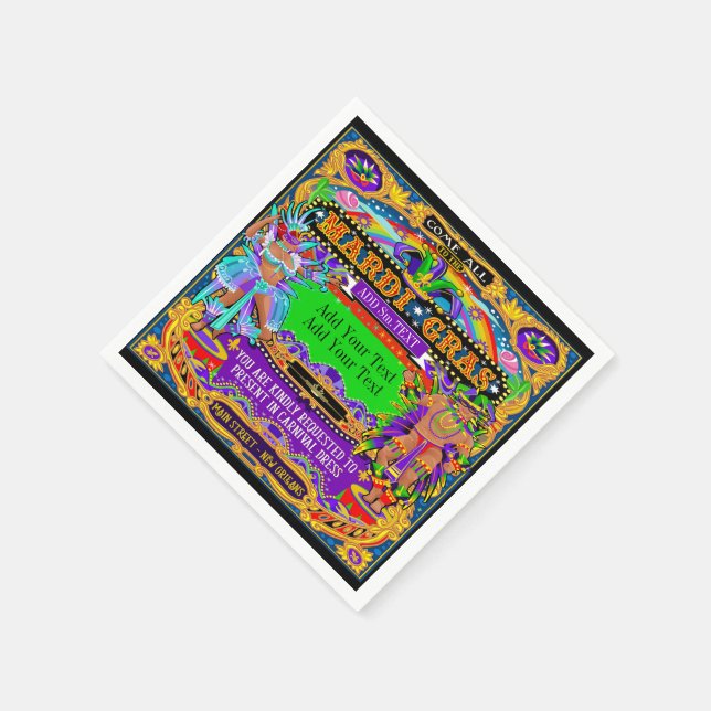 Servilleta De Papel Las servilletas de cóctel personalizadas Mardi Gra (Borde)