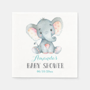 Servilleta De Papel Las servilletas del elefante Baby Shower Aqua