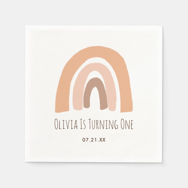 Servilleta De Papel Las servilletas del primer cumpleaños del arcoiris (Anverso)