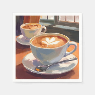 Servilleta De Papel Latte de la Mañana   Pintura Acuarela de Café