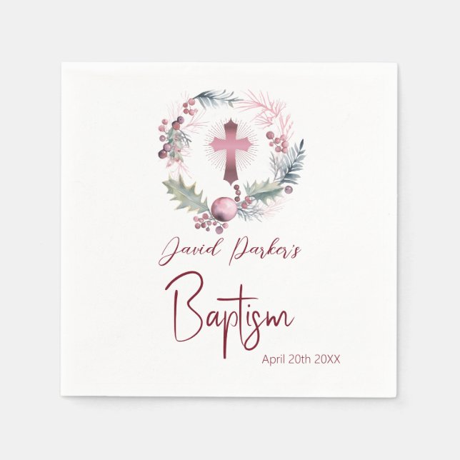 Servilleta De Papel Laurel Garland rosa Gold Baptism Christening (Anverso)