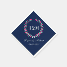 Servilleta De Papel Laurel Wreath Monograma Boda Napkin Navy Azul