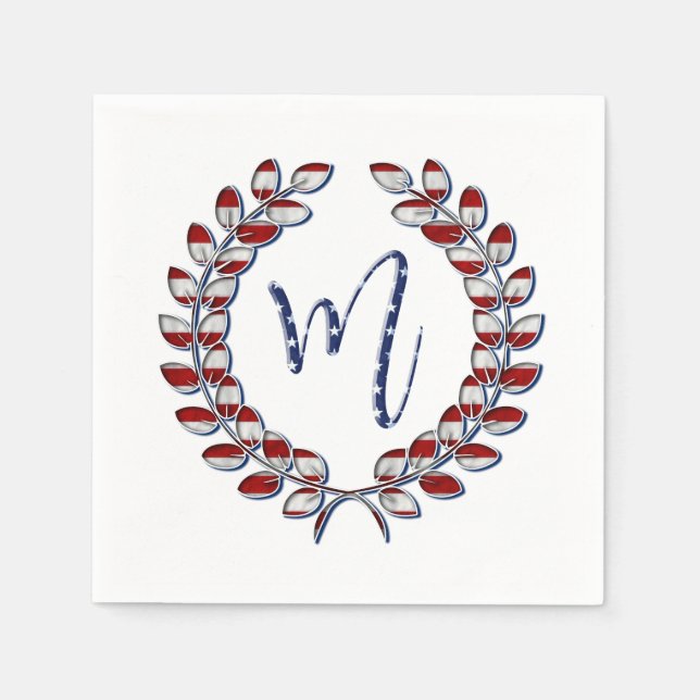 Servilleta De Papel Laurel Wreath Monograma M Stars and Stripes USA (Anverso)