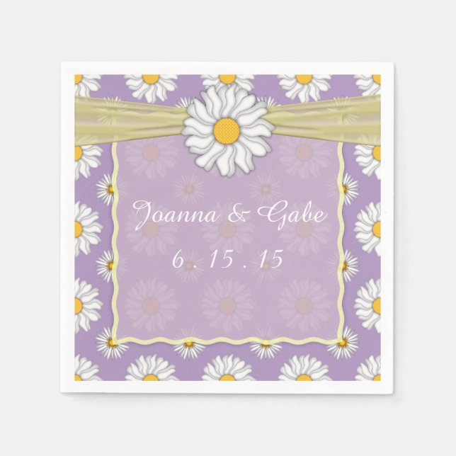 Servilleta De Papel Lavanda Amarillo Daisy Floral Boda Napkins (Anverso)