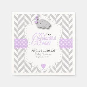 Servilleta De Papel Lavanda, Baby Shower de Elefante Gris Blanco