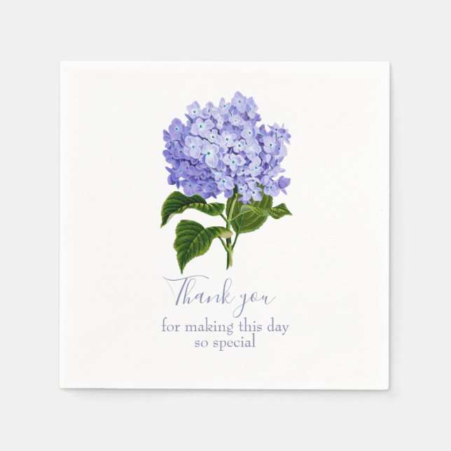 Servilleta De Papel Lavanda Botánica Guión Hidrangea Gracias (Anverso)