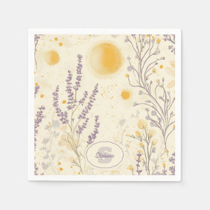 Servilleta De Papel Lavanda caprichosa y patrón floral amarillo