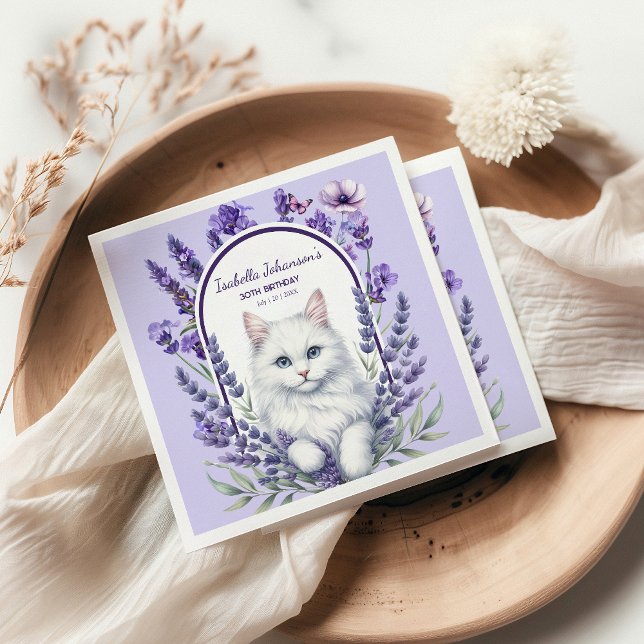 Servilleta De Papel Lavanda elegante y cumpleaños del gato (Subido por el creador)