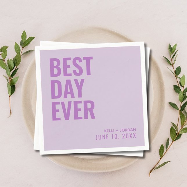 Servilleta De Papel Lavanda personalizada Morado Mejor Día Boda de la  (Personalized Lavender Purple Best Day Ever Wedding Napkins
)