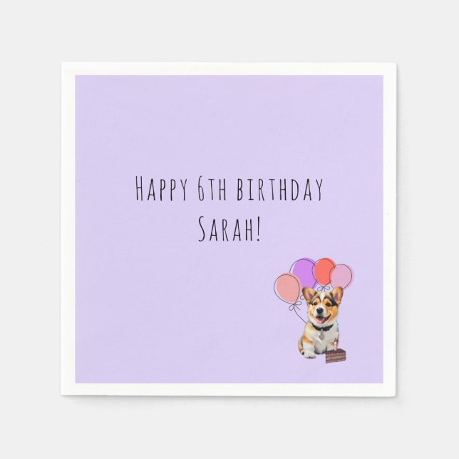 Servilleta De Papel Lavanda Suave Soñadora - Corgi Cumpleaños Personal (Anverso)