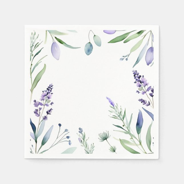 Servilleta De Papel Lavanda Y Acuarela De Eucalipto (Anverso)