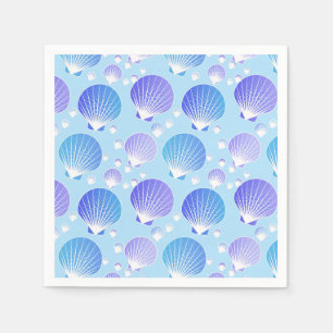 Servilleta De Papel Lavanda y conchas azules en azul pálido
