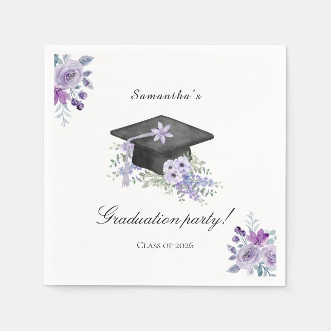 Servilleta De Papel  Lavander Purple Floral Graduation  (Anverso)