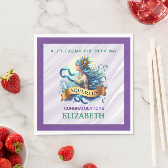 Servilleta De Papel Lavender and Green Aquarius Zodiac Baby Shower (In situ)