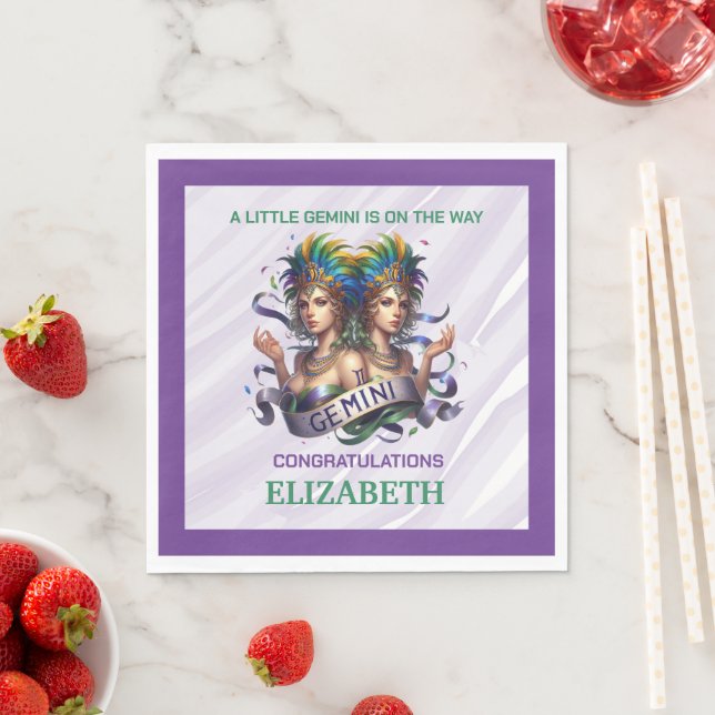 Servilleta De Papel Lavender and Green Gemini Zodiac Baby Shower (In situ)