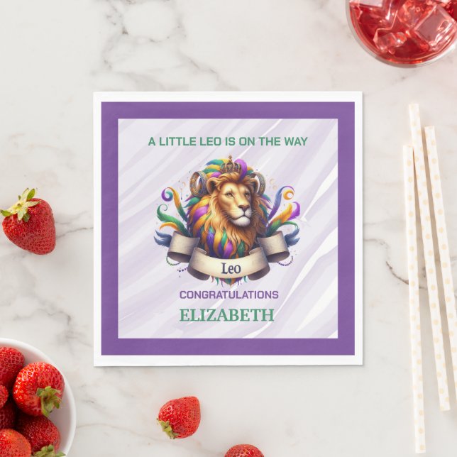 Servilleta De Papel Lavender and Green Leo Zodiac Baby Shower (In situ)