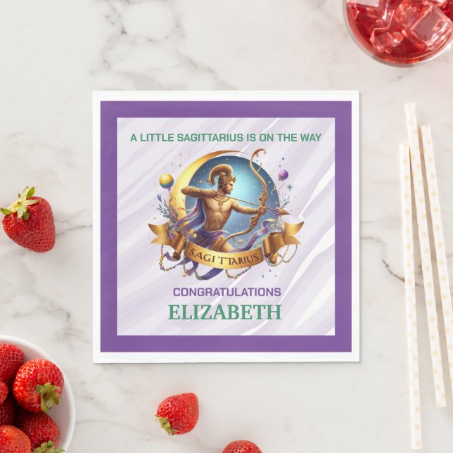 Servilleta De Papel Lavender and Green Sagittarius Zodiac Baby Shower (In situ)