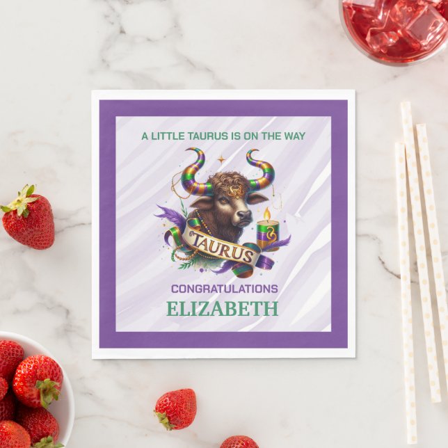 Servilleta De Papel Lavender and Green Taurus Zodiac Baby Shower (In situ)