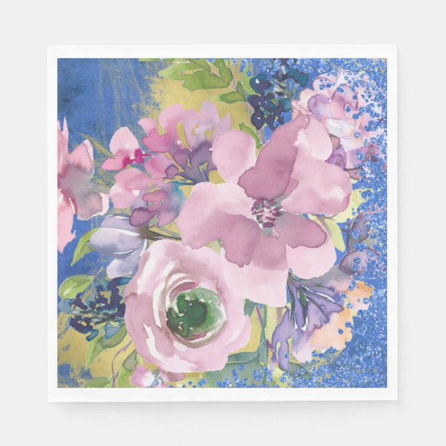 Servilleta De Papel Lavender Blues Watercolor Floral Purpurina (Anverso)