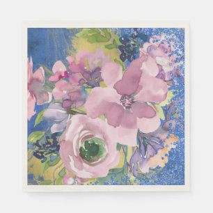 Servilleta De Papel Lavender Blues Watercolor Floral Purpurina
