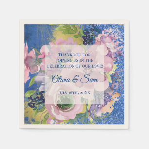 Servilleta De Papel Lavender Blues Watercolor Floral Purpurina Boda