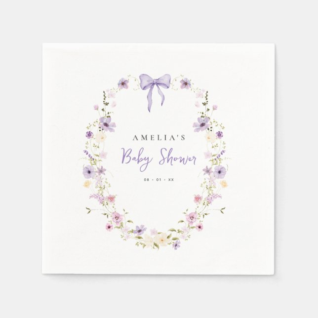 Servilleta De Papel Lavender Bow Baby Shower Wildflower Paper Napkins (Anverso)