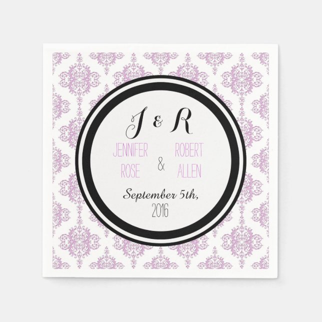Servilleta De Papel Lavender Cuadros De Matrimonio Morado Floral (Anverso)