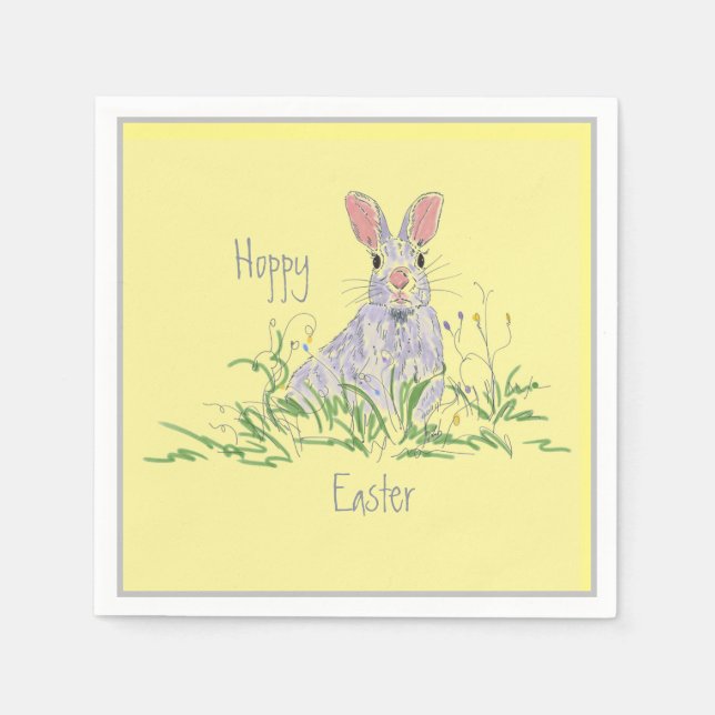 Servilleta De Papel Lavender Easter Bunny Yellow Background Paper Pl (Anverso)