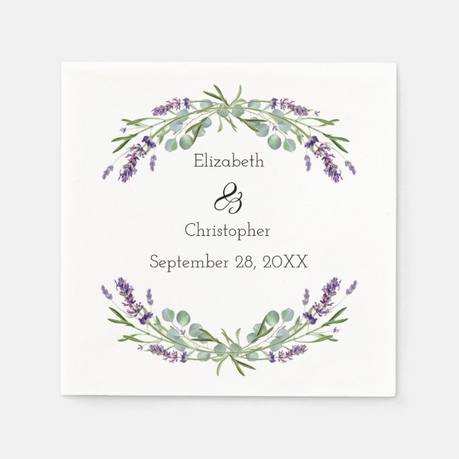 Servilleta De Papel Lavender Eucalyptus Boda Botánico Floral (Anverso)