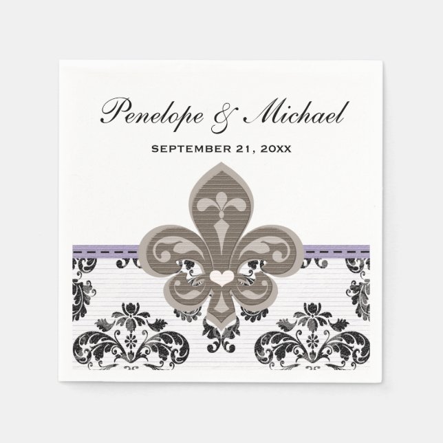 Servilleta De Papel Lavender Fleur de Lis Boda (Anverso)
