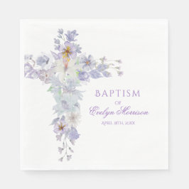 Servilleta De Papel Lavender Floral Cross Baptism Napkins