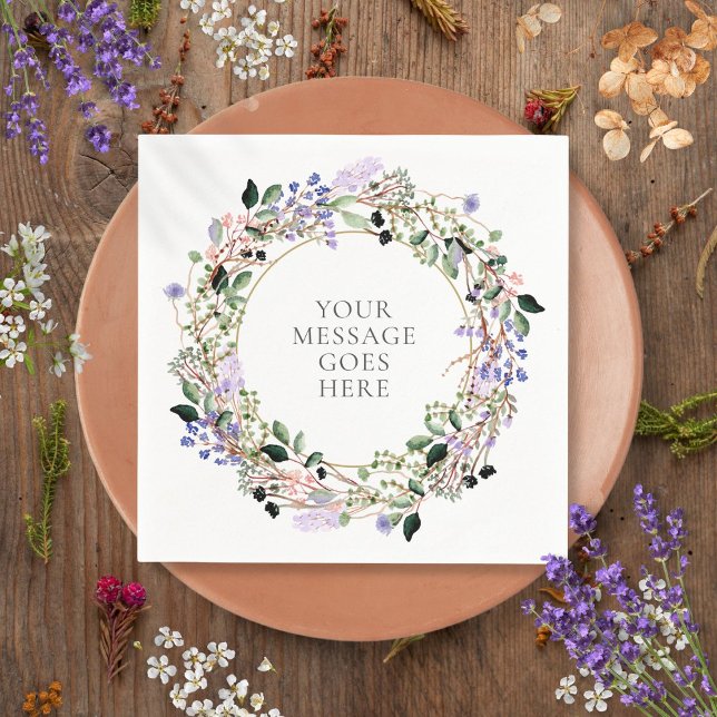 Servilleta De Papel Lavender Floral Greenery Foliage Garland (Lavender Floral Greenery Foliage Garland Napkins)