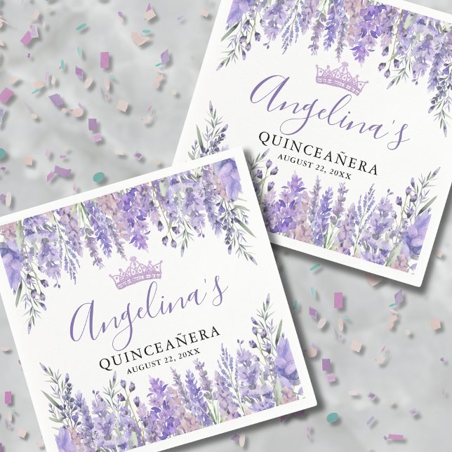 Servilleta De Papel Lavender Floral Purple Quinceanera (Lavender Floral Purple Quinceanera Napkins)