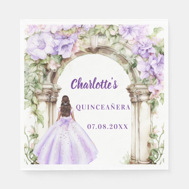 Servilleta De Papel Lavender florals arch dress Quinceanera luncheon (Anverso)