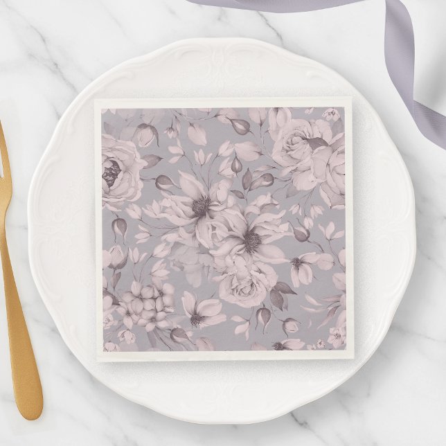 Servilleta De Papel Lavender Grey Floral Watercolor (Subido por el creador)