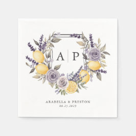 Servilleta De Papel Lavender Lemon Monograma Boda Escudo Floral