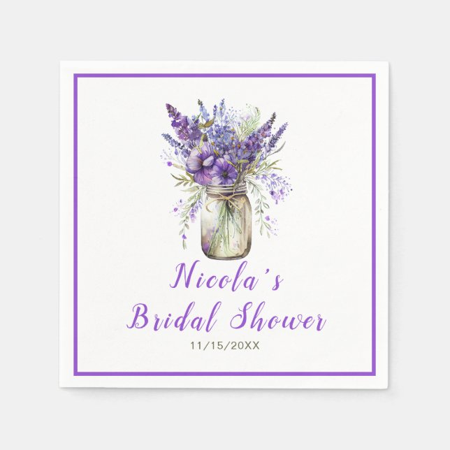 Servilleta De Papel Lavender Mason Jar Bridal Shower (Anverso)