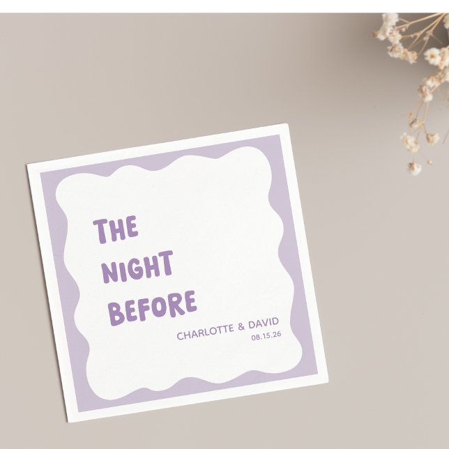 Servilleta De Papel Lavender Moderno Diversión Bienvenida Fiesta Ensay (Add a touch of fun to 'The Night Before' with these lavender rehearsal dinner napkins.)