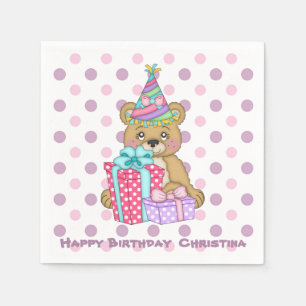 Servilleta De Papel Lavender Polkadot Cumpleaños del oso