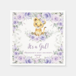 Servilleta De Papel Lavender Purple Floral Lion Cub Baby Shower