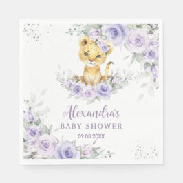 Servilleta De Papel Lavender Purple Floral Lion Cub Baby Shower