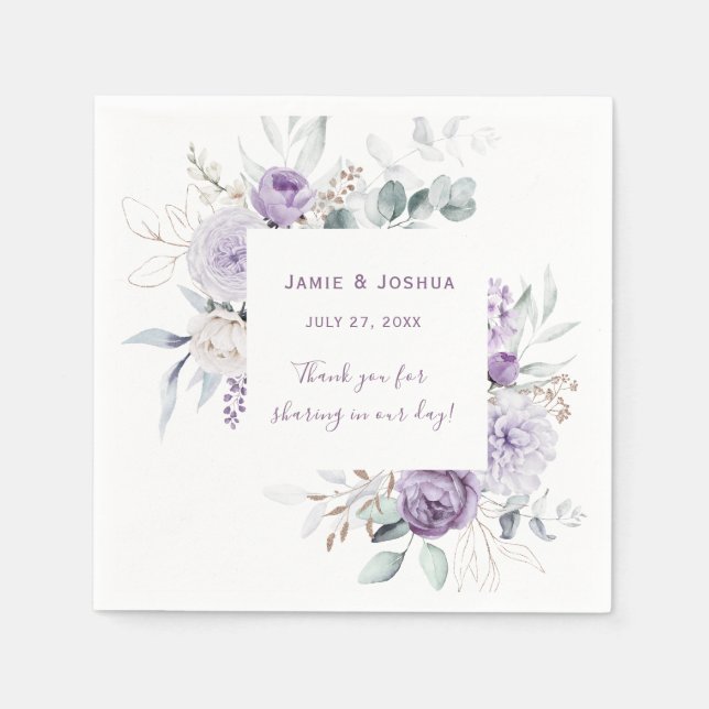 Servilleta De Papel Lavender Purple Peony White Rose Boda Napkin (Anverso)
