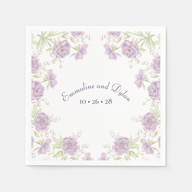 Servilleta De Papel Lavender Purple Rose Wedding (Anverso)