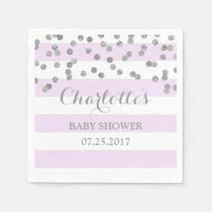 Servilleta De Papel Lavender Purple Stripe Silver Confetti Baby Shower