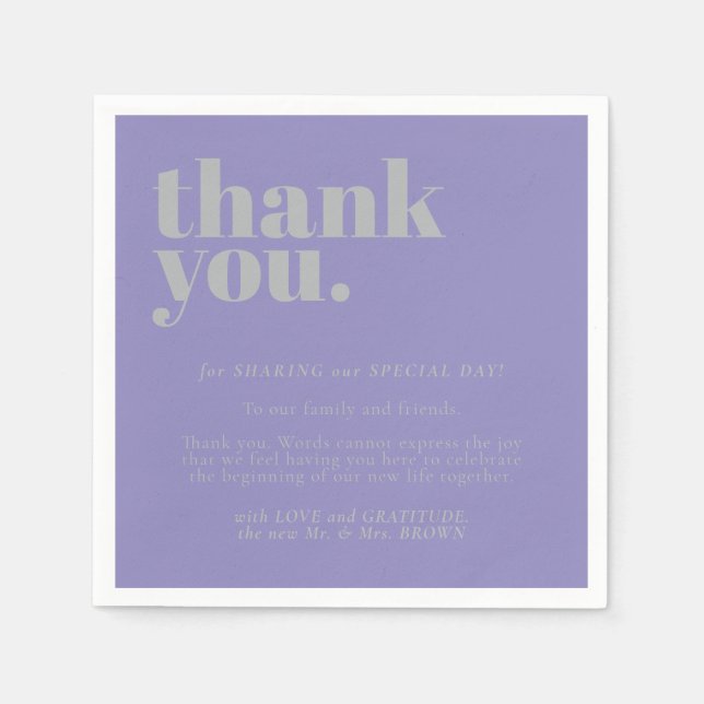 Servilleta De Papel Lavender Silver Thank Minimalist Decor Wedding (Anverso)