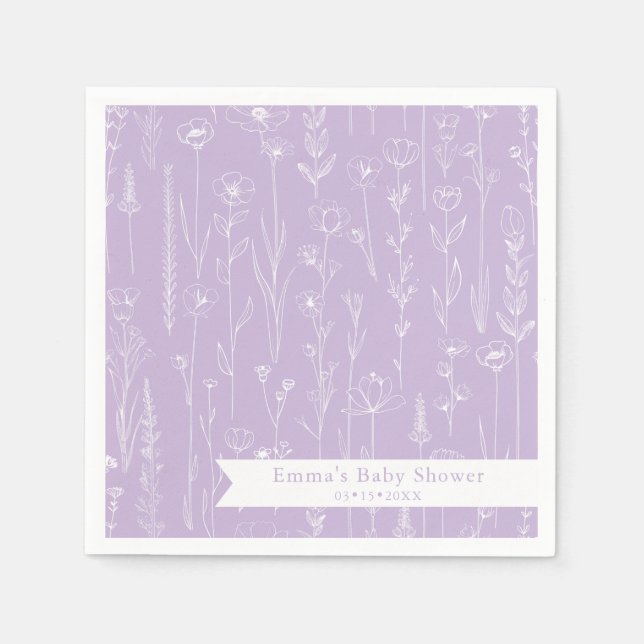 Servilleta De Papel Lavender Wildflower Baby Shower | Floral Pattern  (Anverso)